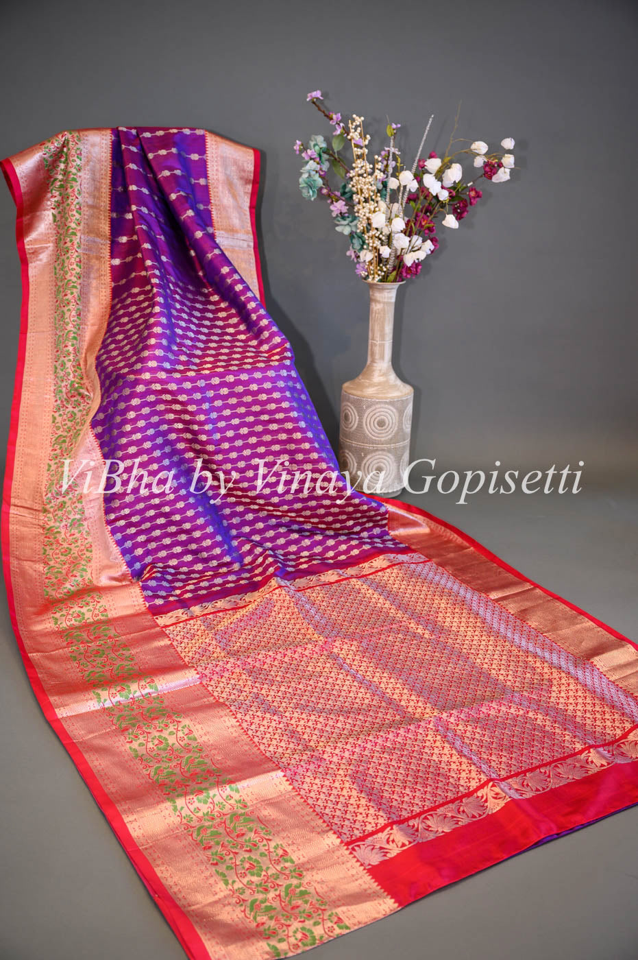 Sarees - Dark Purple And Red Combination Venkatagiri Silk Saree And Blouse