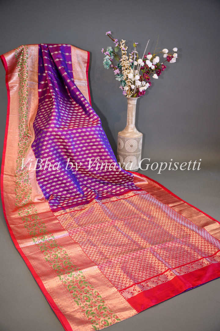 Sarees - Dark Purple And Red Combination Venkatagiri Silk Saree And Blouse
