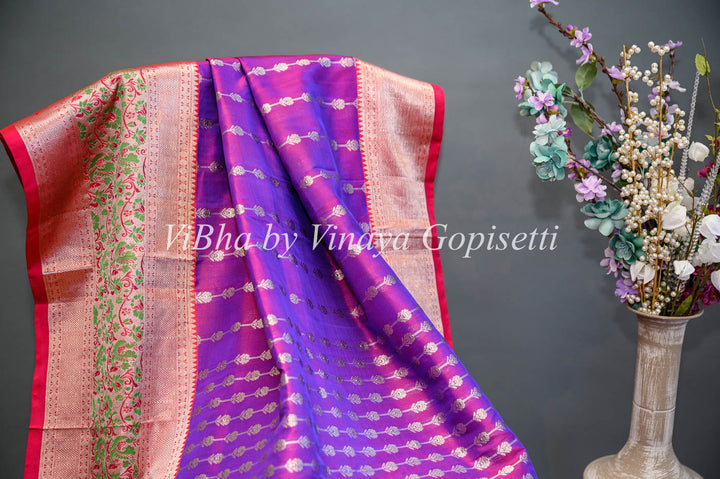 Sarees - Dark Purple And Red Combination Venkatagiri Silk Saree And Blouse