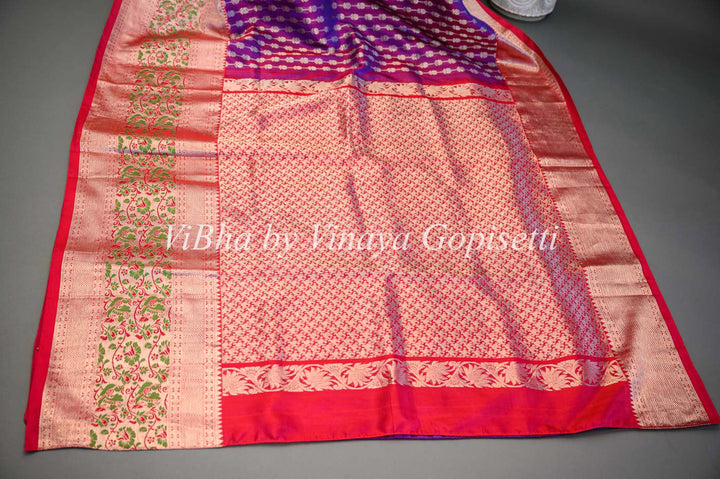 Sarees - Dark Purple And Red Combination Venkatagiri Silk Saree And Blouse