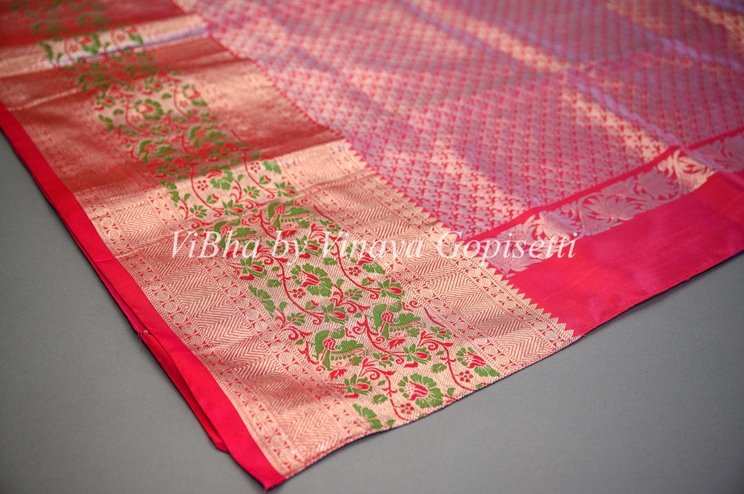 Sarees - Dark Purple And Red Combination Venkatagiri Silk Saree And Blouse