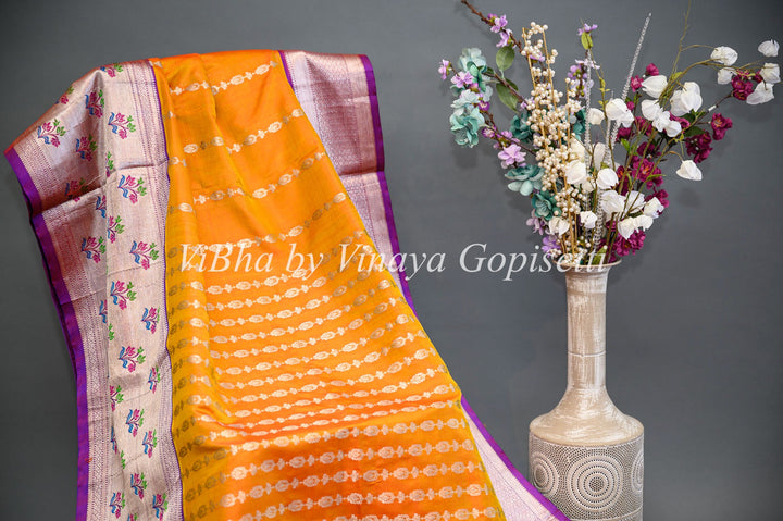 Sarees - Tangerine And Royal Blue Combination Venkatagiri Silk Saree And Blouse