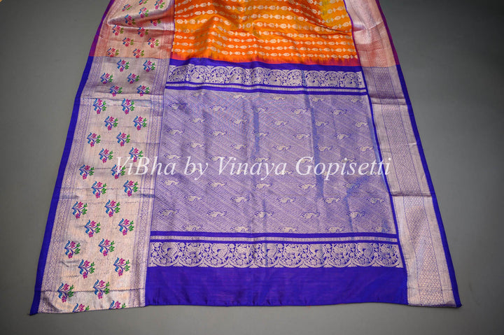 Sarees - Tangerine And Royal Blue Combination Venkatagiri Silk Saree And Blouse