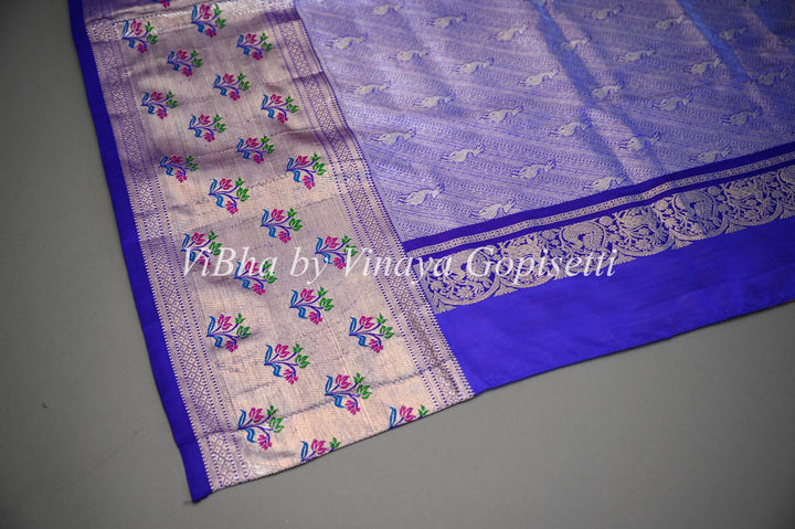Sarees - Tangerine And Royal Blue Combination Venkatagiri Silk Saree And Blouse