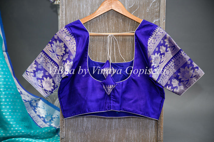Sarees - Teal Blue And Royal Blue Combination Venkatagiri Silk Saree And Blouse