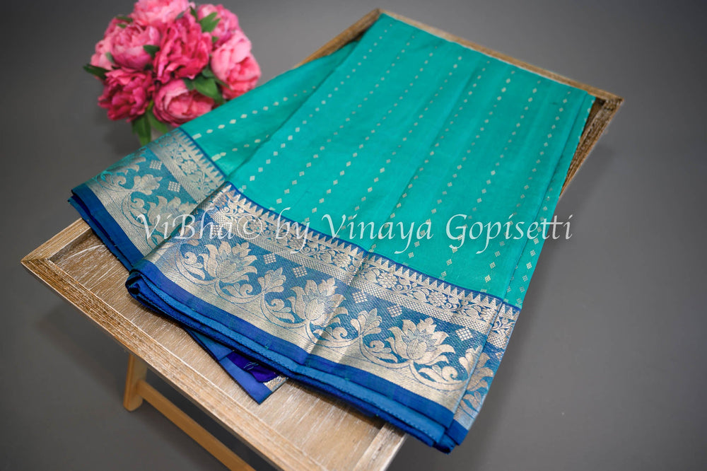Sarees - Teal Blue And Royal Blue Combination Venkatagiri Silk Saree And Blouse
