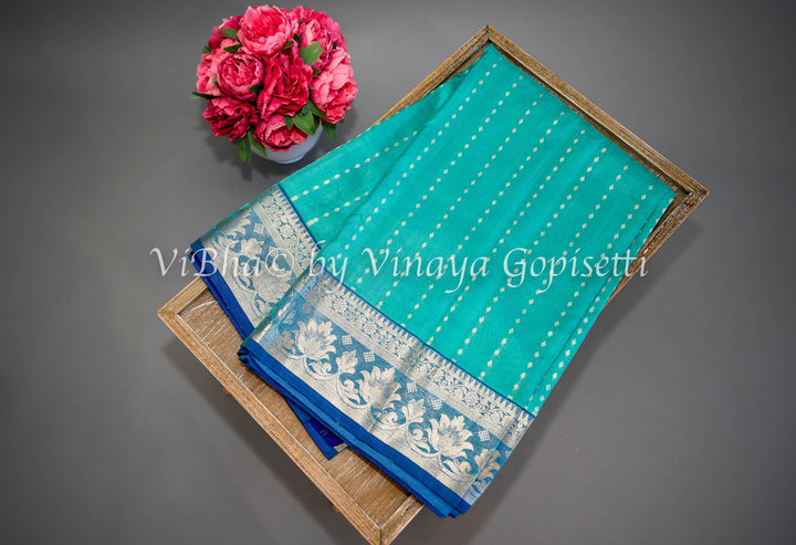 Sarees - Teal Blue And Royal Blue Combination Venkatagiri Silk Saree And Blouse