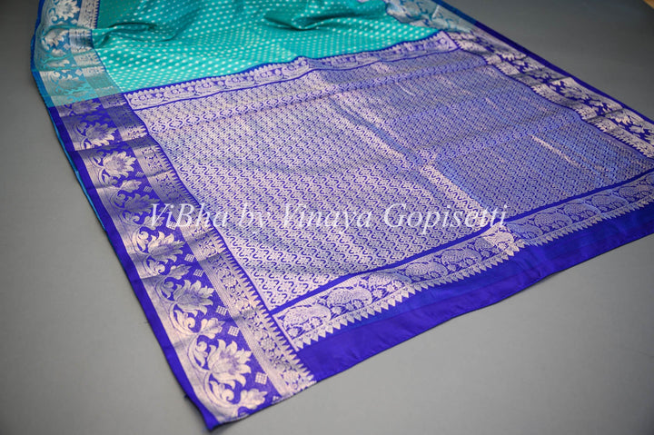 Sarees - Teal Blue And Royal Blue Combination Venkatagiri Silk Saree And Blouse