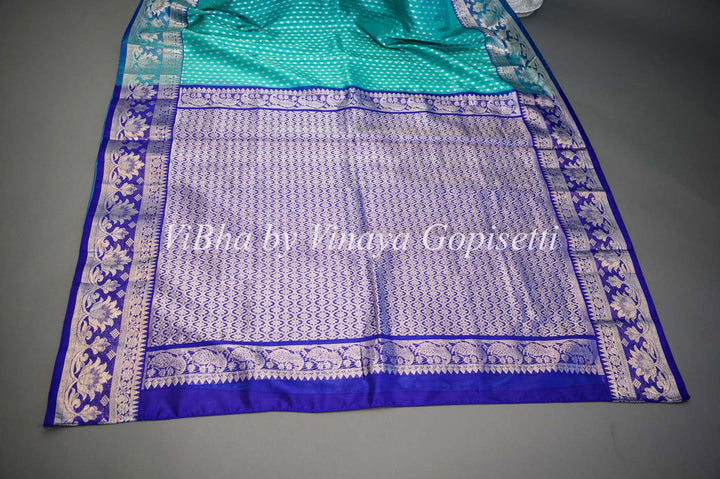 Sarees - Teal Blue And Royal Blue Combination Venkatagiri Silk Saree And Blouse