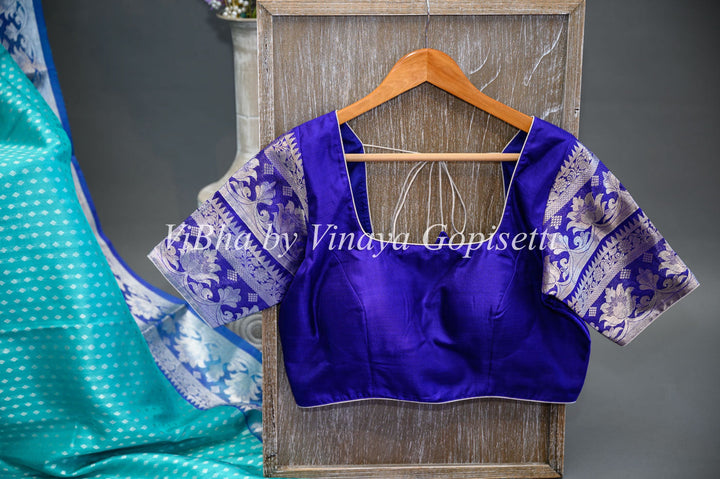 Sarees - Teal Blue And Royal Blue Combination Venkatagiri Silk Saree And Blouse