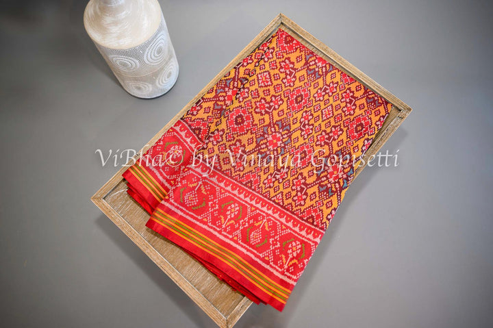 Sarees - Yellow And Red Single Ikkat Patola Saree And Blouse