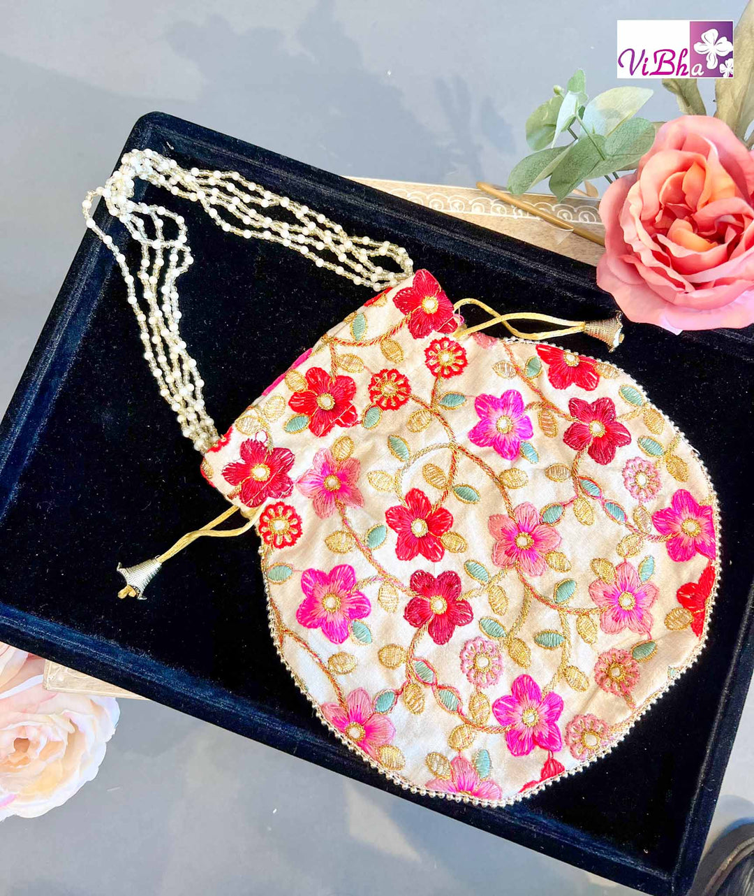 Vibha Accessories - Floral Thread Work Potli Bag