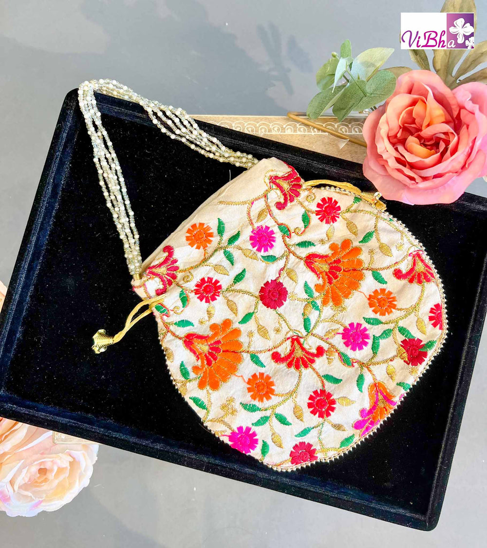 Vibha Accessories - Floral Thread Work Potli Bag